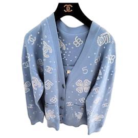 Completo Cardigan e Top Chanel Azzurro Cielo in Cashmere