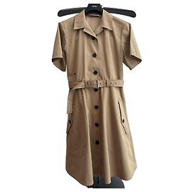 Christian Dior Vestido Camisa Curto de Algodão Bege