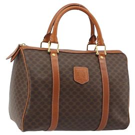 Céline Borsa Boston CELINE in tela Macadam PVC Pelle Marrone Oro Auth 189503A
