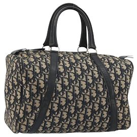 Bolso Boston Mini Christian Dior Trotter Canvas Navy Silver Auth ep15043