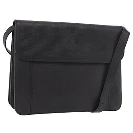 Bolsa de Ombro SAINT LAURENT em Couro Preto com Detalhes Dourados Auth 190568