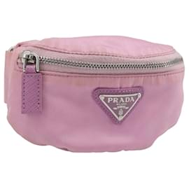 PRADA Arm Pouch Nylon Rosa Argento Auth mr2583