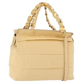 Salvatore Ferragamo Kettenhandtasche Canvas 2way Gelbgold Auth ka5026