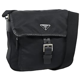 Borsa a tracolla PRADA Nylon Nero Argento Auth 188514