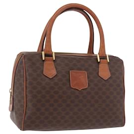 Céline Borsa Boston CELINE Macadam Canvas PVC Pelle Marrone Oro Auth 189915A
