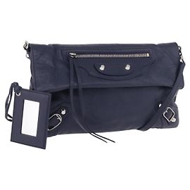 BALENCIAGA Bolso de Hombro Classic Envelope de Cuero Navy Silver 319376 Auth 189069V