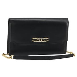 Borsa a Spalla GUCCI con Catena in Pelle Nera e Oro Auth ep14950