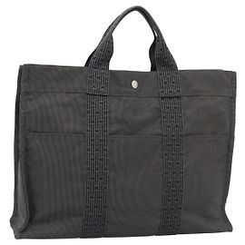 Hermès Sac à main HERMES Her Line MM en toile Gris Argent Auth 189583