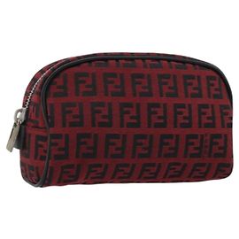 Pochette FENDI Zucchino Canvas Rosso Argento Auth 189615A