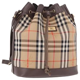 Borsa a Spalla Burberrys Nova Check in Tela Beige Gold Auth 188310