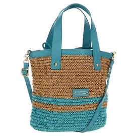 BURBERRY Blue Label Handtasche aus Raphia 2way Blau Gold Auth 189264A