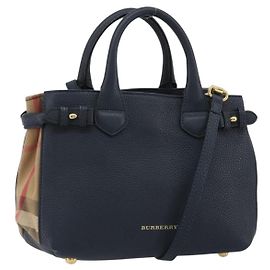 BURBERRY Handtasche aus Leder 2way Navy Gold Auth ka5063A