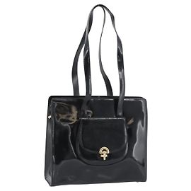 Céline CELINE Tote Bag Lackleder Schwarz Gold Auth bs35949