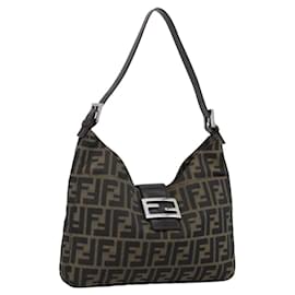 FENDI Zucca Canvas Mamma Baguette Shoulder Bag Black Brown Auth 189740V