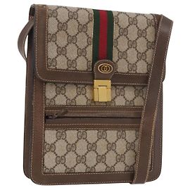 Borsa a tracolla GUCCI GG Supreme Web Sherry Line PVC Beige Oro Auth 189976