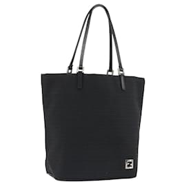 FENDI Zucchino Canvas Tote Bag Black Silver Auth ep14953 - Fendi