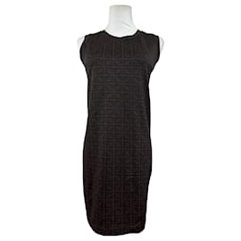 Vestido Elástico Vintage Fendi FF Monogram Marrón M