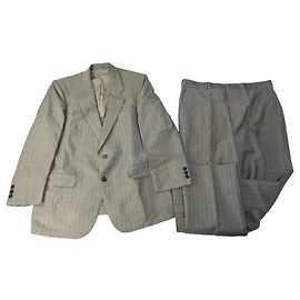 Vintage Balenciaga Herren Anzug aus Wolle, Hellgrau Gestreift, L