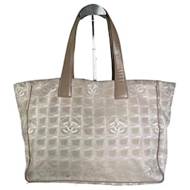 Borsa Tote Vintage Chanel in tela Cream Beige con finiture dorate c. 2000