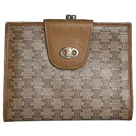Céline Vintage Celine Canvas Kiss Lock Geldbörse Beige Braun Gold