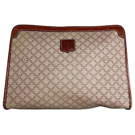 Céline Clutch Vintage Celine de Lona Beige Marrón