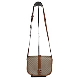 Vintage Celine Macadam Canvas Shoulder Bag Beige Brown Gold - Céline
