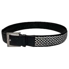 Cinturón de textil tejido y cuero vintage Loewe Negro Plata