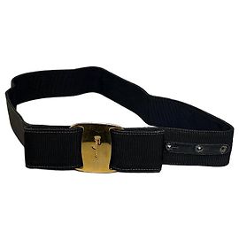 Salvatore Ferragamo Vintage Ferragamo Gürtel aus Stoff mit Lederakzent Schwarz Gold