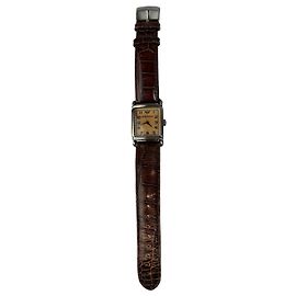 Vintage Giorgio Armani Armbanduhr mit braunem Lederarmband und Silber