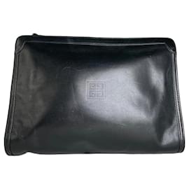 Clutch Vintage Givenchy in pelle liscia nera e oro