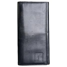 Portefeuille zippé en cuir vintage YSL Noir Or - Yves Saint Laurent
