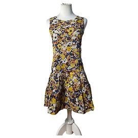 Vintage Burberry Plissee Midi-Kleid Gelb Braun Marine M