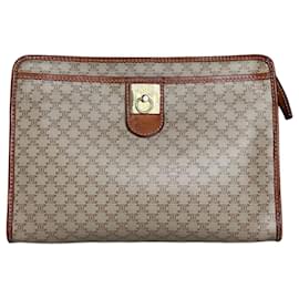 Céline Clutch Vintage Celine Monogram Canvas Beige Tan Oro