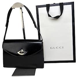 Borsa a tracolla vintage Gucci in pelle nera con chiusura argentata