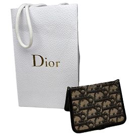 Portacarte in tela Dior Oblique Vintage Beige Nero Oro