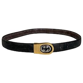 Vintage Gucci Interlocking G Ledergürtel Schwarz Gold