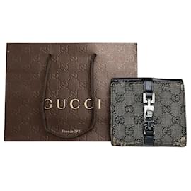 Cartera Vintage Gucci GG Monogram Canvas Negro Gris Plata