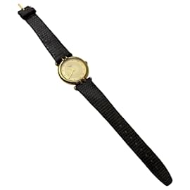 Vintage Dior Armbanduhr aus krokodilgeprägtem Leder Gold Schwarz