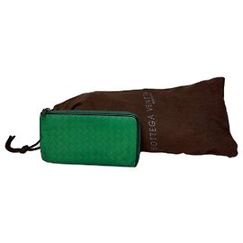 Carteira Vintage Bottega Veneta em couro trançado Intrecciato Verde Esmeralda