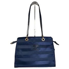 Vintage Courreges Nylon Tote mit Lederbesatz Navy Gold