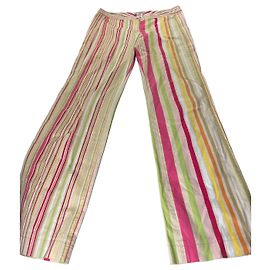 Pantaloni in cotone a righe vintage Etro Rosa Giallo Verde XL