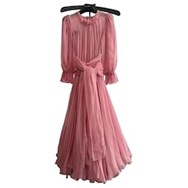 Dolce & Gabbana Abito Lungo in Seta Plissettata Rosa