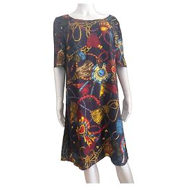 Abito in viscosa Love Moschino blu navy con stampa a nappe