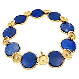 Autre Marque Bracciale vintage in oro giallo testurizzato, lapislazzuli e diamanti.