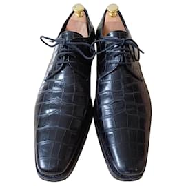Prada Scarpe stringate uomo in pelle nera coccodrillo