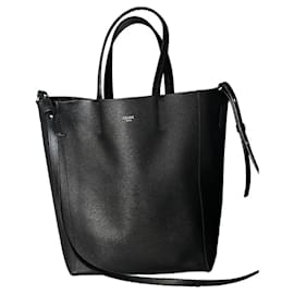 Céline Cabas Two Way Tasche aus schwarzem genarbtem Leder
