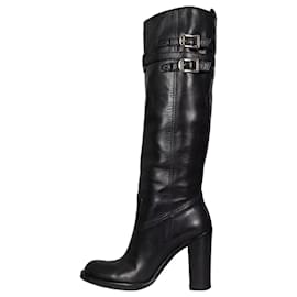 Botas Gucci de cuero negro de punta redonda y tacón ancho Talla 39.5 Segunda mano