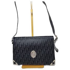 Sac à bandoulière Christian Dior Oblique en toile et cuir noir
