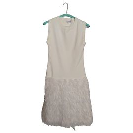 Philosophy Di Alberta Ferretti Philosophy Creme Kleid aus Wolle und Polyamid mit Kunstpelz