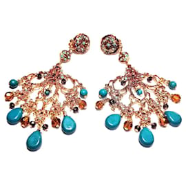 Barrera Brincos de Lustre Filigrana Dourada e Turquesa - Autre Marque